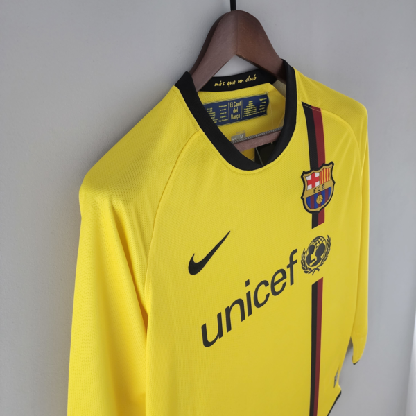 Maglia retro gialla FC Barcelona 2008-2009 a manica lunga laterale