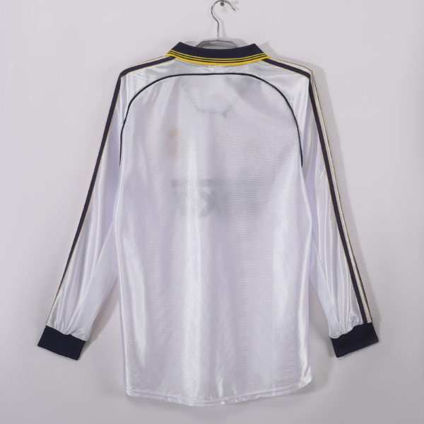 Maglia retrò bianca Real Madrid 1999–2000 a maniche lunghe con numero