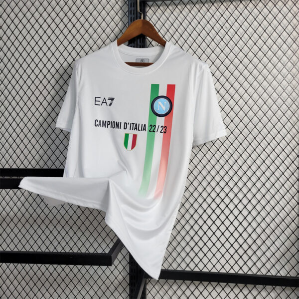Maglia Napoli Campione 2022-2023 Bianca Edizione Champions Versione Fan
